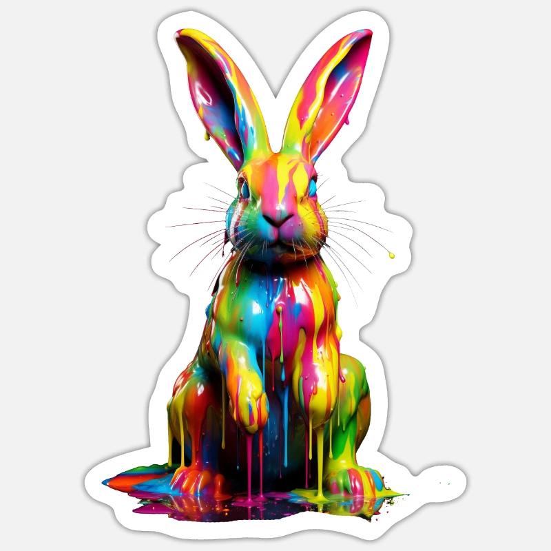 Rainbow Rabbit - Sticker Größe S (10 x 10 cm) - Mattweiß
