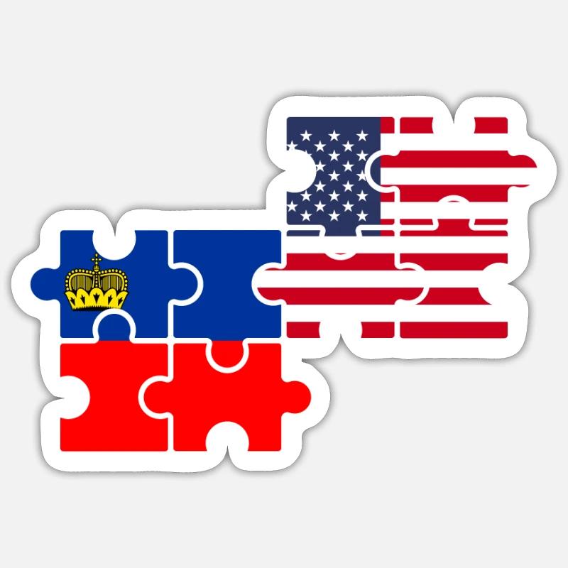 Liechtenstein États-Unis Drapeau Liechtensteiner - Sticker taille S (10 x 10 cm) - blanc mat