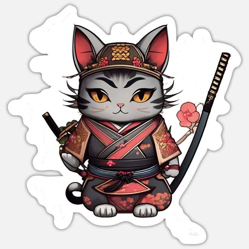 Ninja Cat Samurai Sticker Größe S (10 x 10 cm)