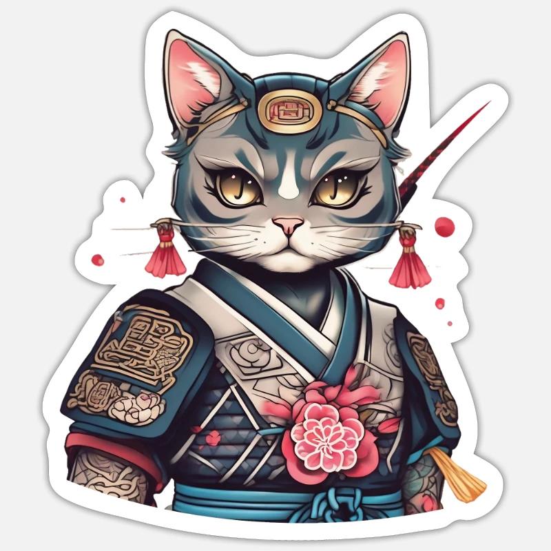 Ninja Cat Samurai Sticker Größe S (10 x 10 cm)