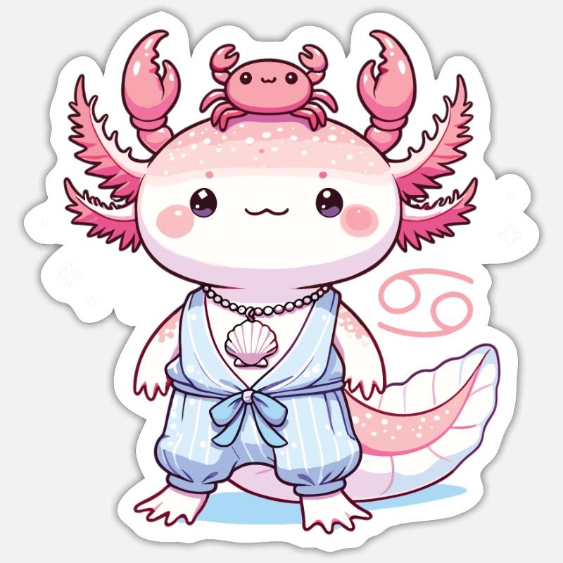 Axolotl als Sternzeichen Krebs - Sticker Größe S (10 x 10 cm) - Mattweiß