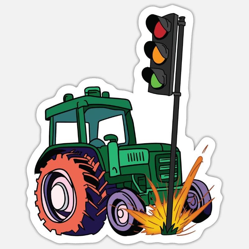 Die Ampel muss weg! Traktor rammt Ampel - Sticker Größe S (10 x 10 cm) - Mattweiß