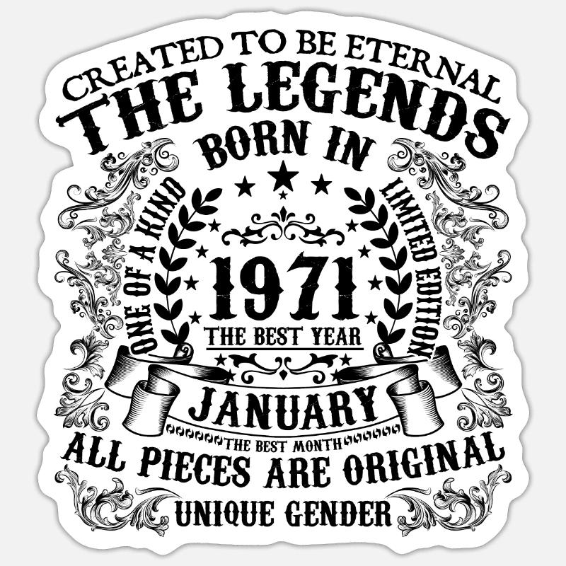 Anniversaire 1971 Janvier 1971 né en Janvier 1971 - Sticker taille S (10 x 10 cm) - blanc mat