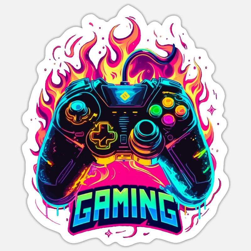 Gaming Controller Flames Art - Sticker size S (10 x 10 cm) - white matte