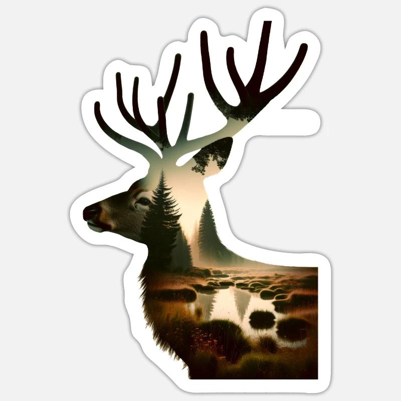 Nature in Deer Pattern - Sticker Größe S (10 x 10 cm) - Mattweiß