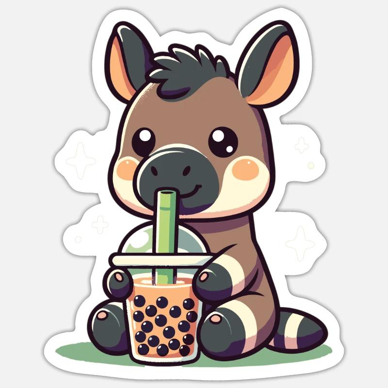 Kawaii Okapis Bubble Tea Boba Okapi - Sticker Größe S (10 x 10 cm) - Mattweiß