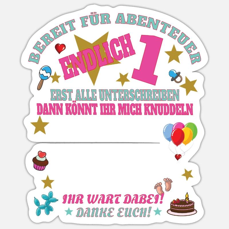 1. Geburtstag Junge Gästebuch Mädchen - Sticker Größe S (10 x 10 cm) - Mattweiß