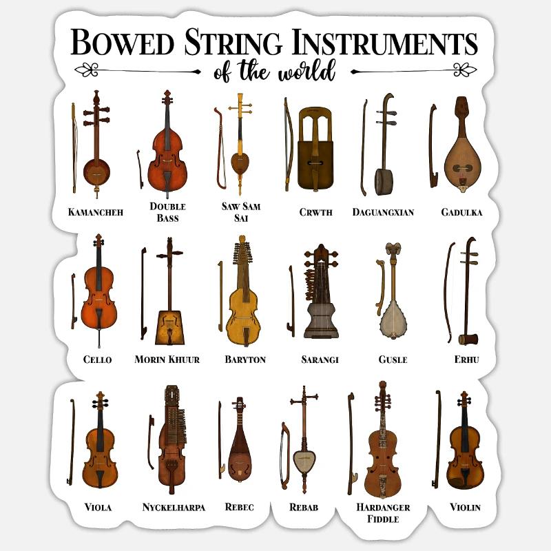 Instruments à cordes du monde - Sticker taille S (10 x 10 cm) - blanc mat