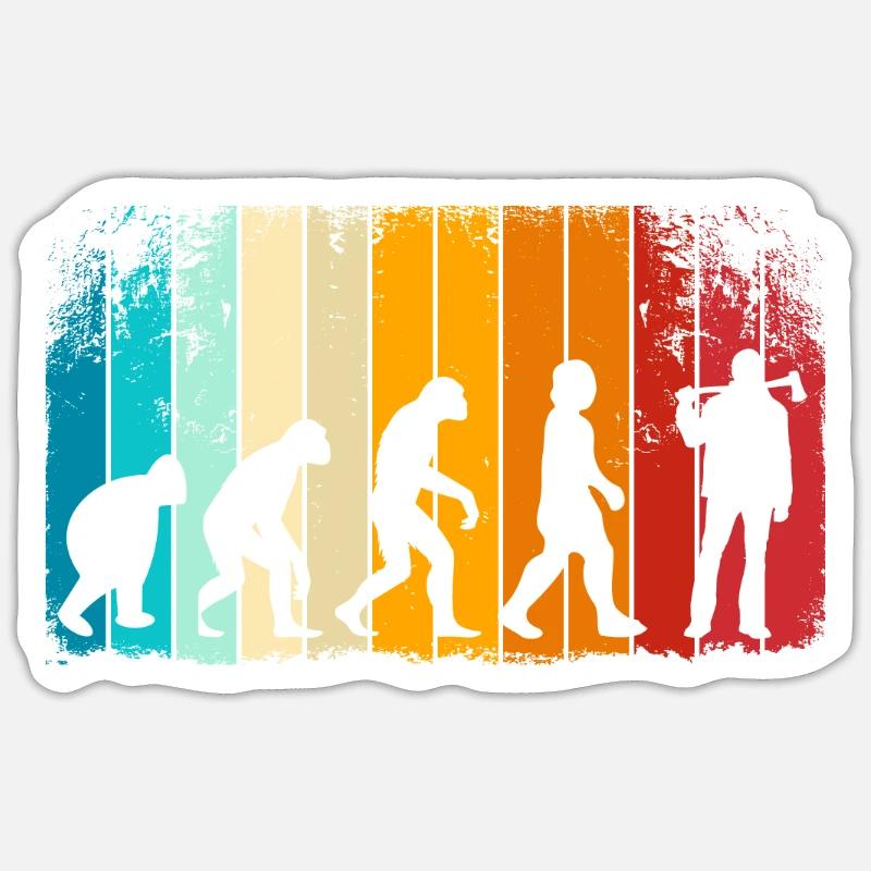 Retro Evolution Holzfäller - Holzhacker - Sticker Größe S (10 x 10 cm) - Mattweiß