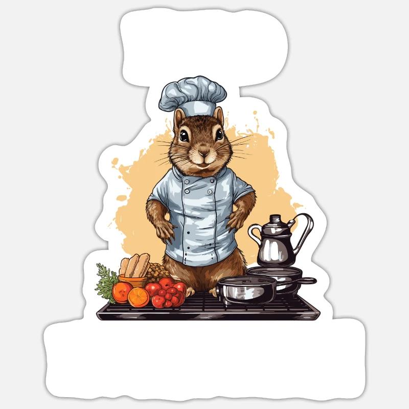 Erdhörnchen kochen Koch Kochmütze Herdhörnchen Sticker Größe S (10 x 10 cm)