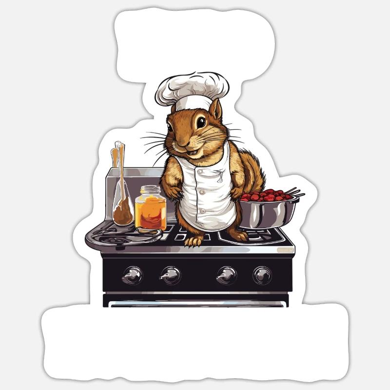 Erdhörnchen kochen Koch Kochmütze Herdhörnchen Sticker Größe S (10 x 10 cm)