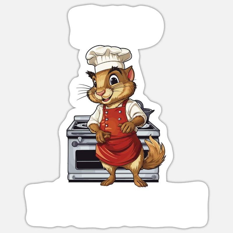 Erdhörnchen kochen Koch Kochmütze Herdhörnchen Sticker Größe S (10 x 10 cm)