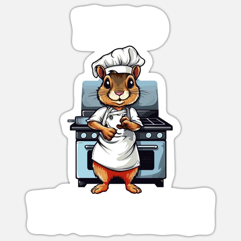 Erdhörnchen kochen Koch Kochmütze Herdhörnchen Sticker Größe S (10 x 10 cm)