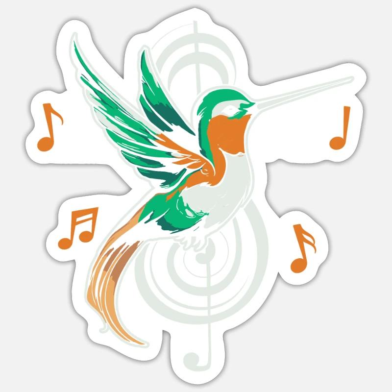 Note de musique Colibri - Sticker taille S (10 x 10 cm) - blanc mat