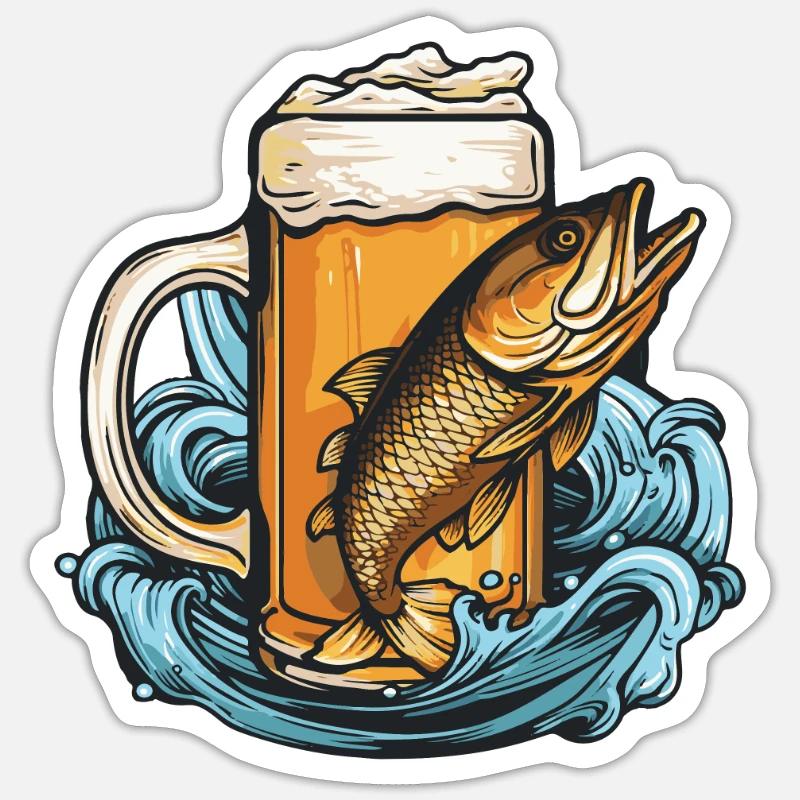 Bière de pêche - Sticker taille S (10 x 10 cm) - blanc mat
