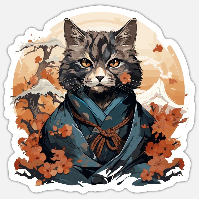 Drôle de chat samouraï Sticker taille S (10 x 10 cm)