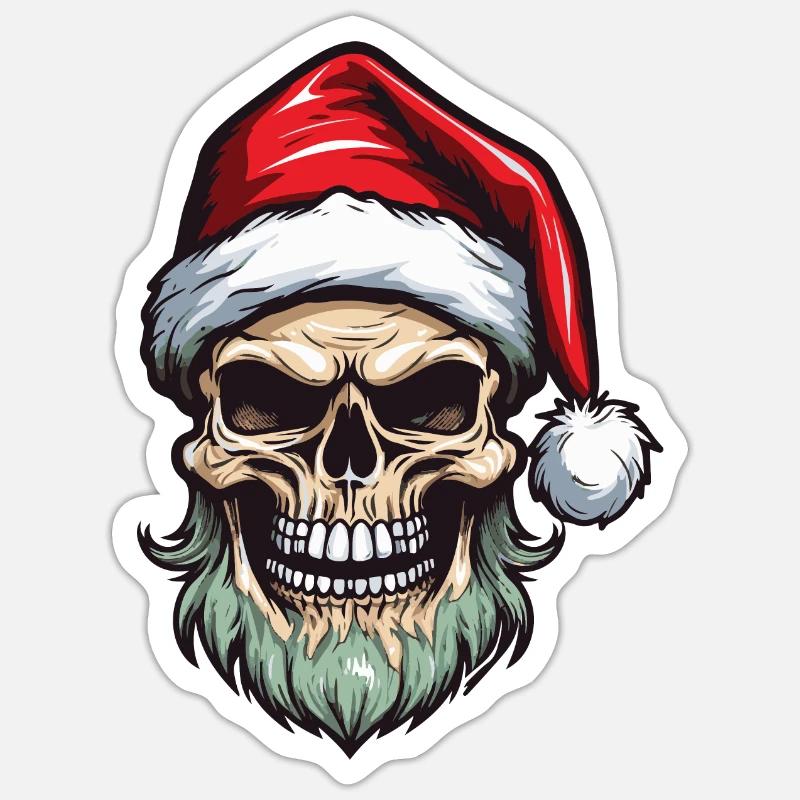 Crâne de Père Noël - Sticker taille S (10 x 10 cm) - blanc mat