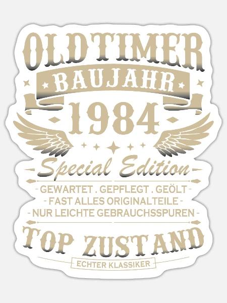 Oldtimer Baujahr 1984 Jahrgang Geburtstag Geschenk - Sticker Größe S (10 x 10 cm) - Mattweiß