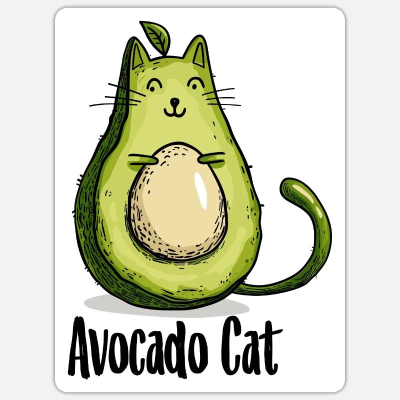 Avocado Cat Katzen Vegetarier Geschenk - Sticker Größe S (10 x 10 cm) - Mattweiß