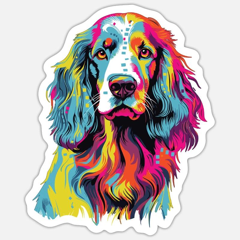 Aquarelle colorée Setter anglais - Sticker taille S (10 x 10 cm) - blanc mat