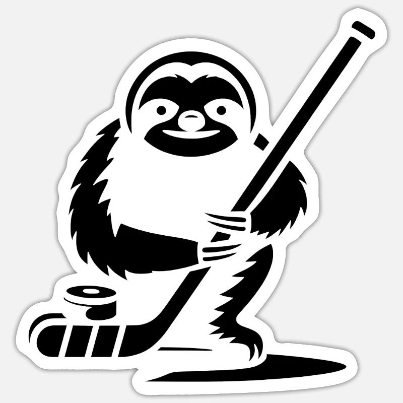 Faultier Eishockey Silhouette - Sticker Größe S (10 x 10 cm) - Mattweiß