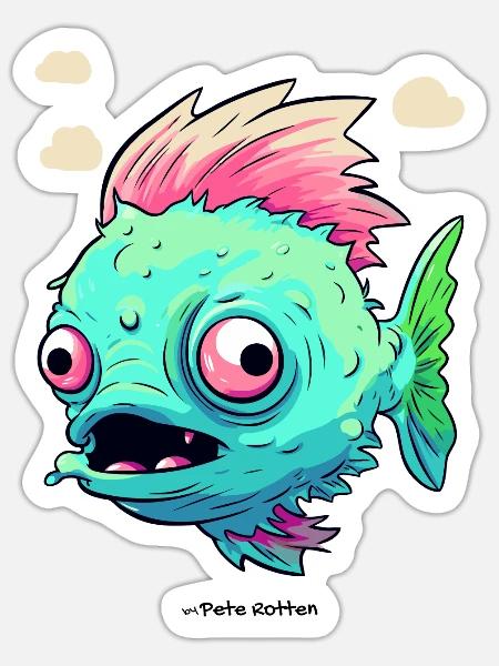 Fauler Zombie-Fisch - Sticker Größe S (10 x 10 cm) - Mattweiß
