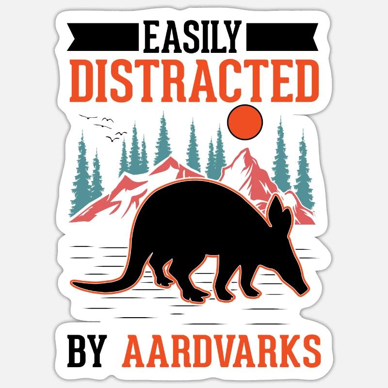 Facilement distrait par les oryctéropes Aardvark - Sticker taille S (10 x 10 cm) - blanc mat