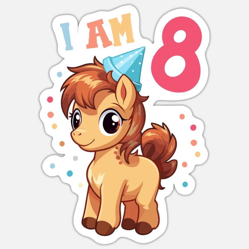Ich bin 8 Jahre alt Pferde Pferd 8. Geburtstag - Sticker Größe S (10 x 10 cm) - Mattweiß