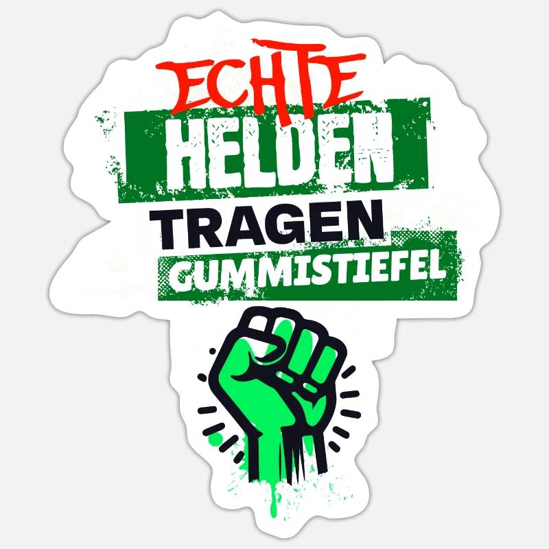 Bauernprotest "Echte Helden tragen Gummistiefel" - Sticker Größe S (10 x 10 cm) - Mattweiß