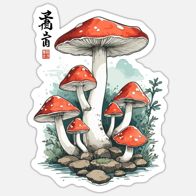 Magic Toadstool Japan Cottagecore Design - Sticker size S (10 x 10 cm) - white matte