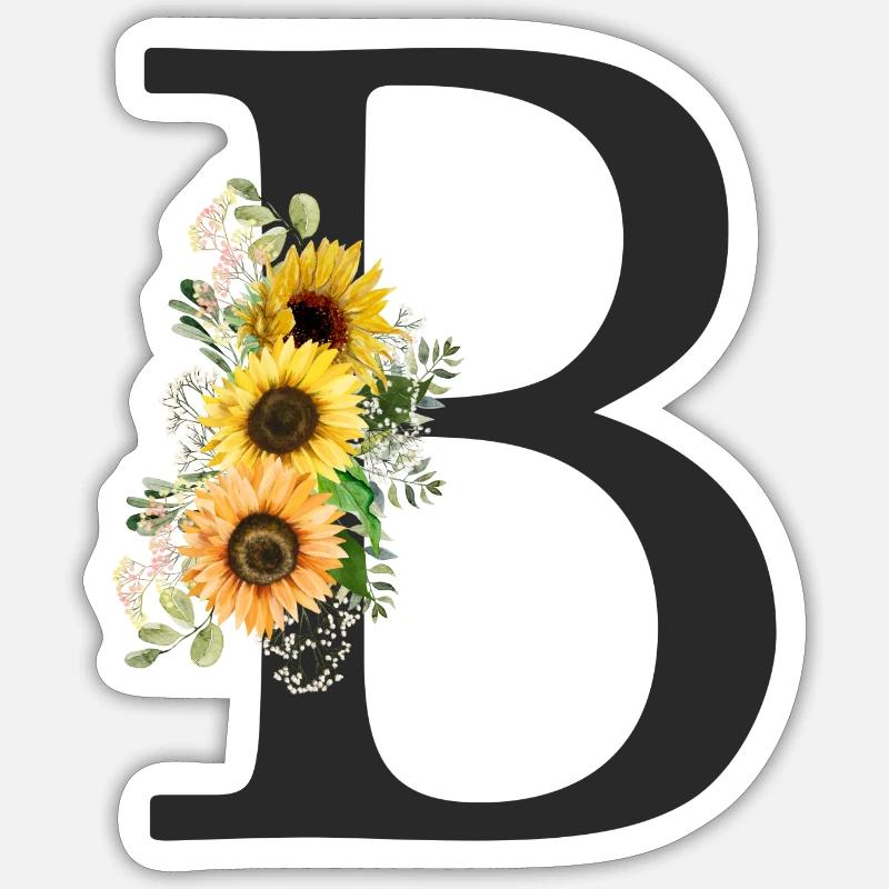 B Monogramme Tournesols - Sticker taille S (10 x 10 cm) - blanc mat