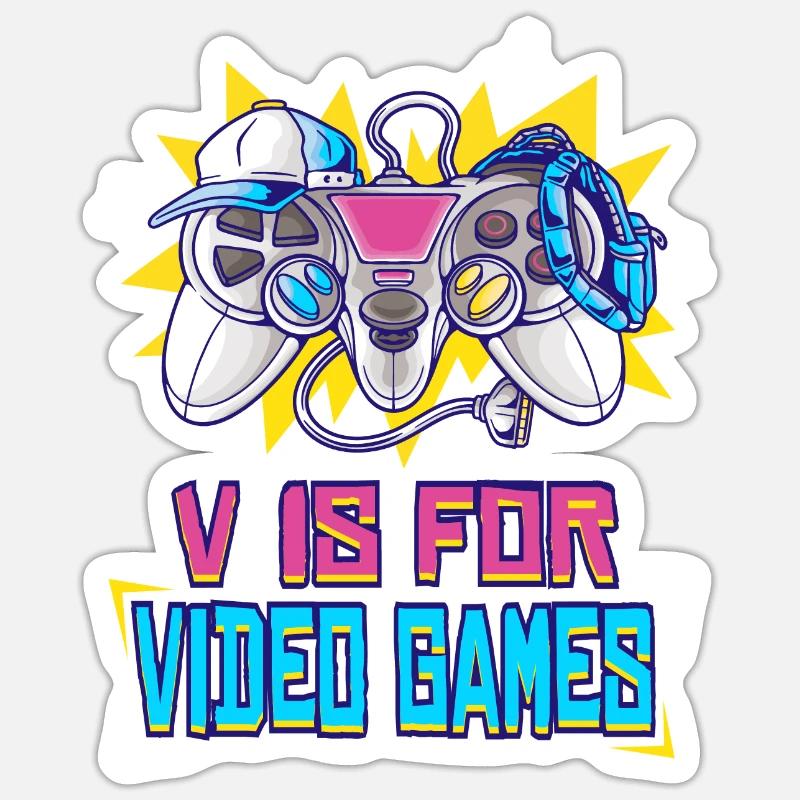 V is for Video Games: Stylisches Controller-Design Sticker Größe S (10 x 10 cm)