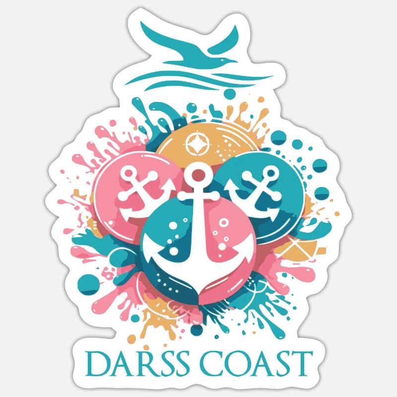 DarssCoast - Wellen Möwe Anker Grafik - Sticker Größe S (10 x 10 cm) - Mattweiß