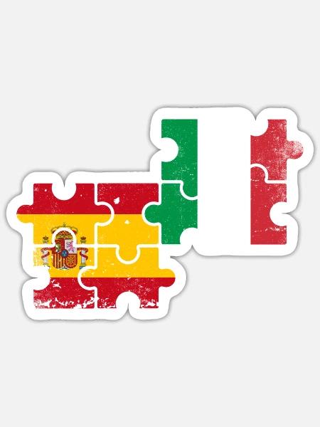 Spanien Italien Vintage Flagge Italiener Spanier - Sticker Größe S (10 x 10 cm) - Mattweiß