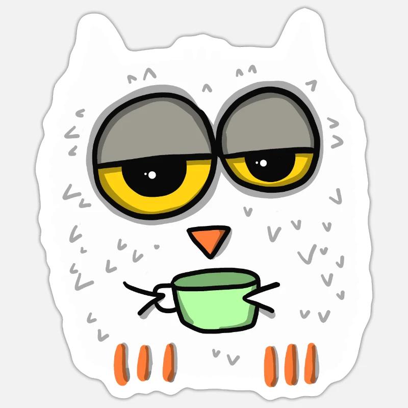 müde Eule - Sticker Größe S (10 x 10 cm) - Mattweiß