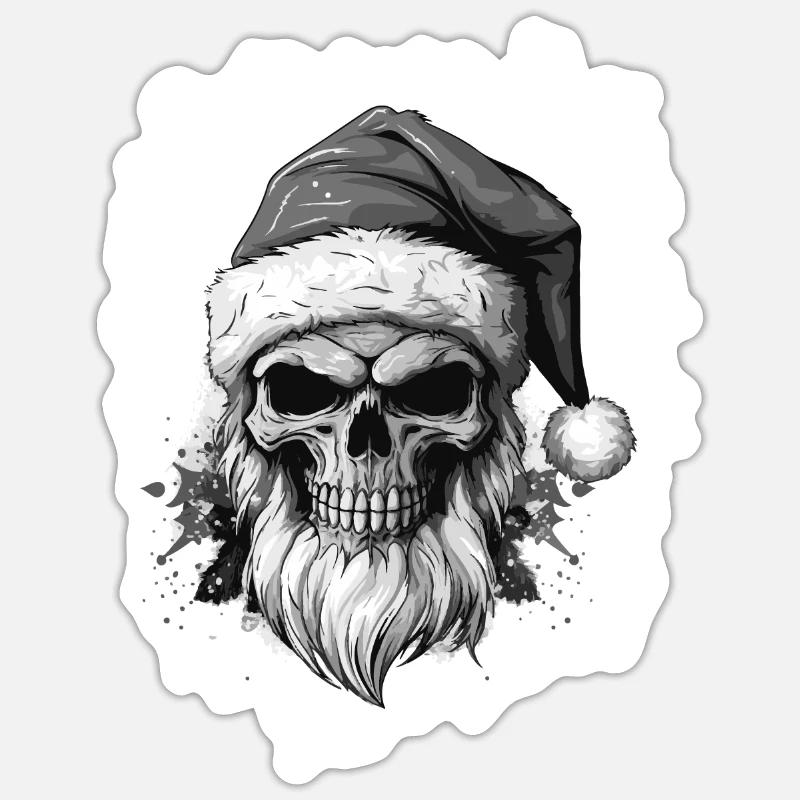 Père Noël crâne Noël - Sticker taille S (10 x 10 cm) - blanc mat