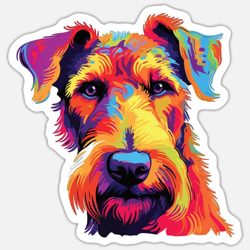 Wasserfarben Farbenfroher Airedale Terrier - Sticker Größe S (10 x 10 cm) - Mattweiß