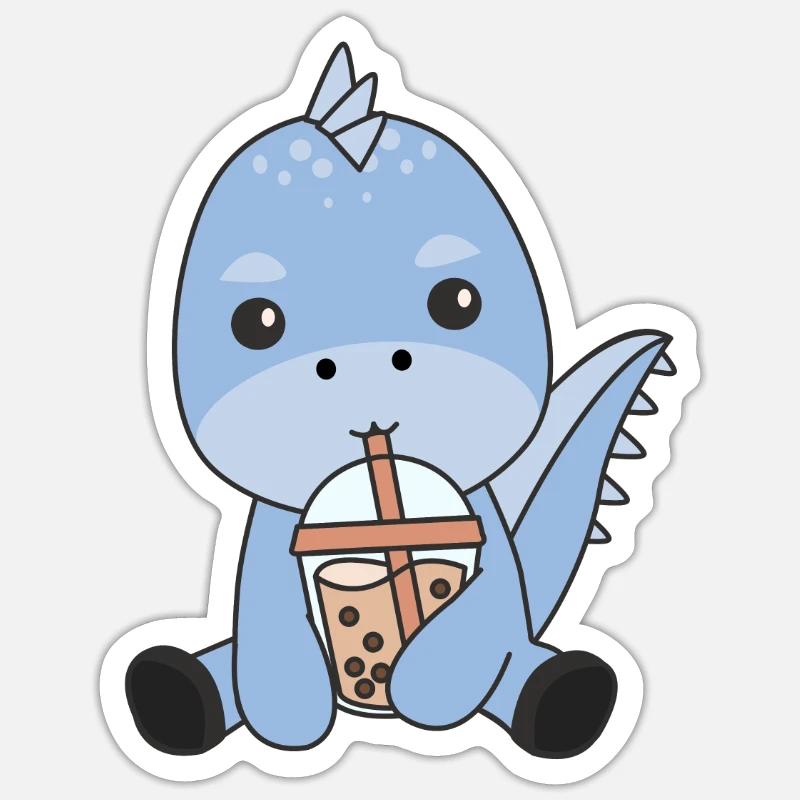 Dino Bubble Tea Dinos Animaux Mignons Sticker taille S (10 x 10 cm)