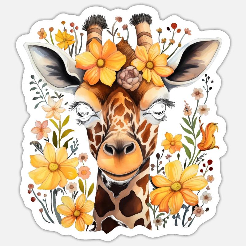 Giraffe Blumen Tier Geschenk - Sticker Größe S (10 x 10 cm) - Mattweiß