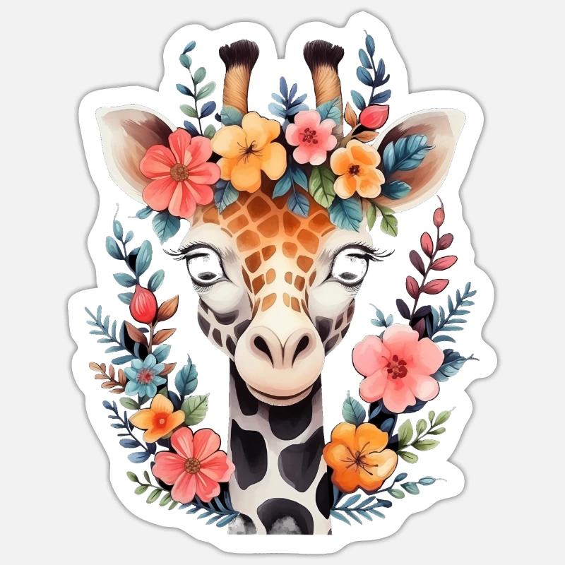 Giraffe Blumen Tier Geschenk - Sticker Größe S (10 x 10 cm) - Mattweiß