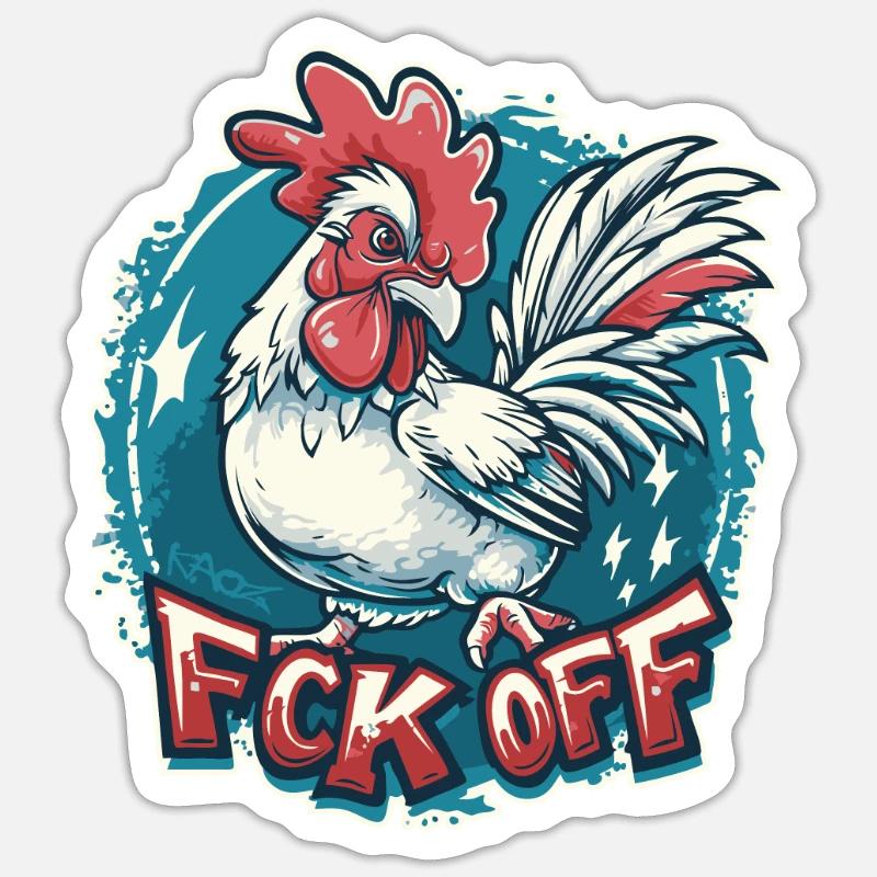 FCK OFF Hahn Huhn - Sticker Größe S (10 x 10 cm) - Mattweiß