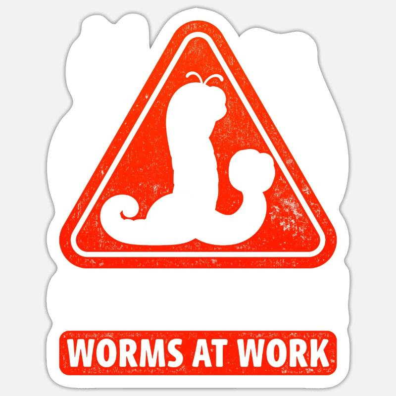 Wurmzucht Caution Worms At Work Sticker Größe S (10 x 10 cm)