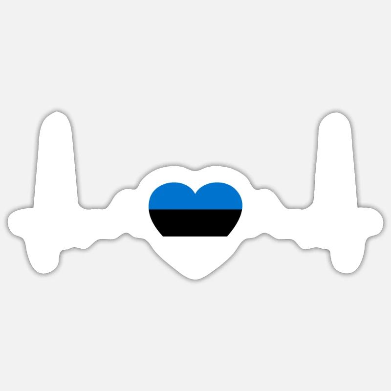 Estonie Heartbeat Drapeau Este - Sticker taille S (10 x 10 cm) - blanc mat