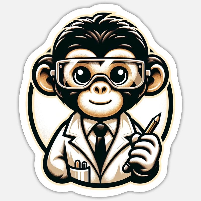 Singe mignon scientifique - Sticker taille S (10 x 10 cm) - blanc mat