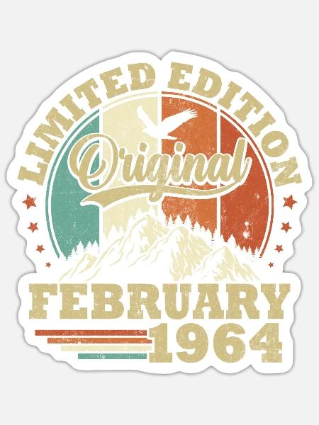 Jahrgang Februar 1964 Geschenk zum 60-jährigen Jubiläum - Sticker Größe S (10 x 10 cm) - Mattweiß