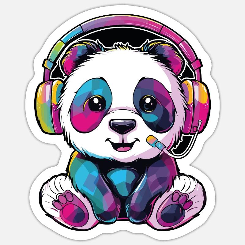 Farbenfroher Panda Bär mit Kopfhörern Sticker Größe S (10 x 10 cm)