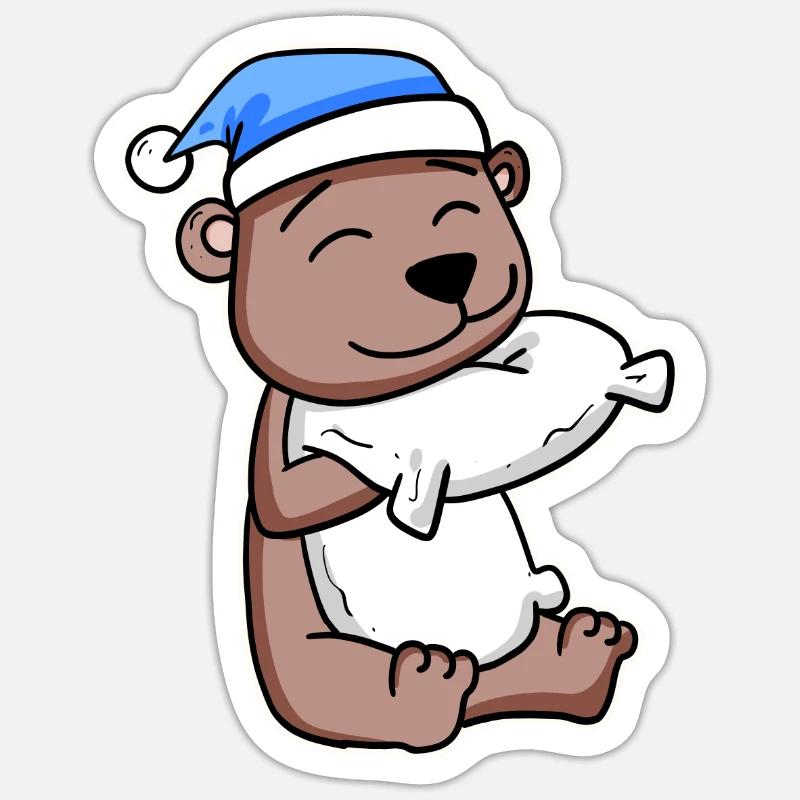 Bear with pillow and sleeping cap Sticker size S (10 x 10 cm)