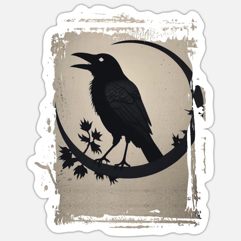 Rabe auf Ast sitzend - Sticker Größe S (10 x 10 cm) - Mattweiß
