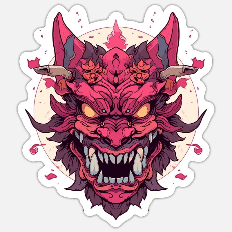 Japanese Hannya Demon Samurai Warrior Oni Mask - Sticker size S (10 x 10 cm) - white matte