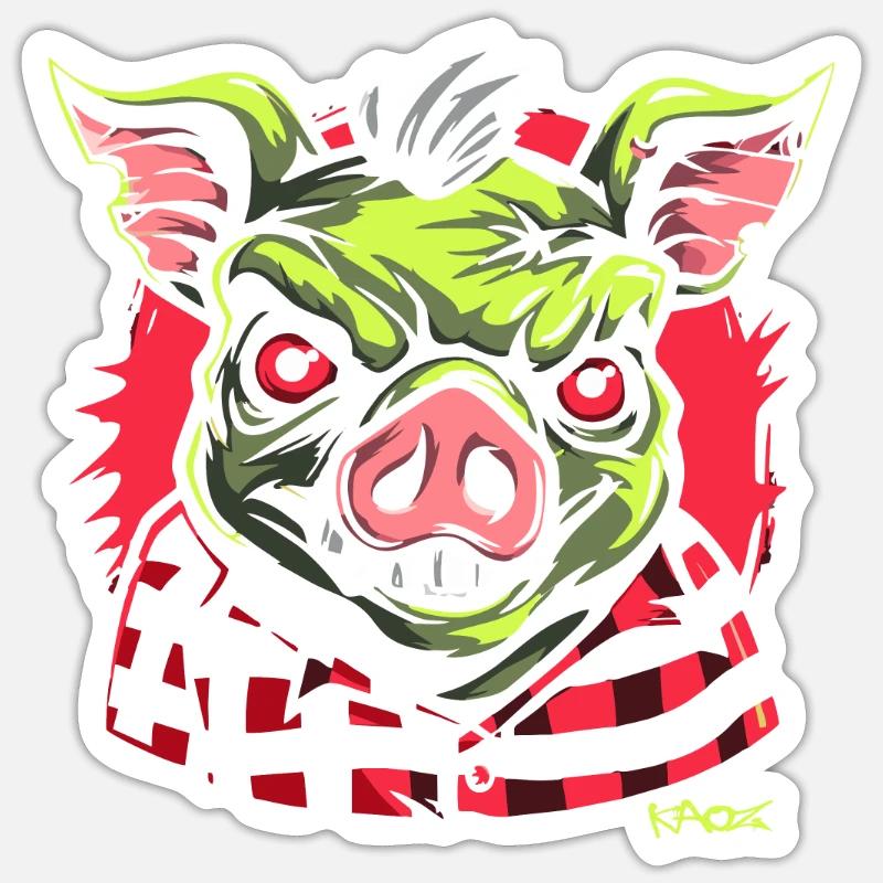 Cochon vert maléfique - Sticker taille S (10 x 10 cm) - blanc mat